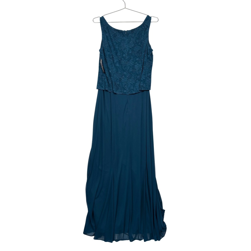 NWT Alex Evenings Womens 2 Piece Maxi Dress Set 14 Teal Glitter Jacket Formal - Picture 14 of 16
